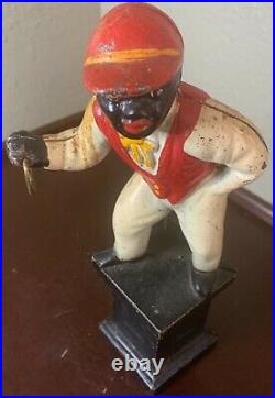 VTG Cast Iron Lawn Jockey Hitching Post Door Stop Black Americana Jocko Horse