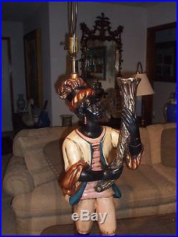 Venitian Plaster Blackamoor Nubian Figure Table Lamp, overall 54 Tall