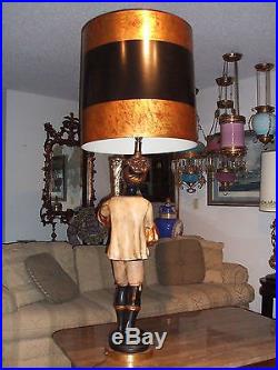 Venitian Plaster Blackamoor Nubian Figure Table Lamp, overall 54 Tall
