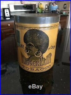 Very Nice Antique Vintage Pre-Biggerhair N Hair Tobacco Tin Can Black Americana