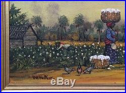 Very Old Oil Painting o/b African American Cotton Pickers Signed, Listed NR