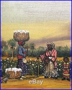 Very Old Oil Painting o/b African American Cotton Pickers Signed, Listed NR