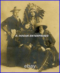 Vintage 1900's WILD WEST PERFORMERS COWBOY WITCH INDIAN HEADDRESS PHOTO N3T