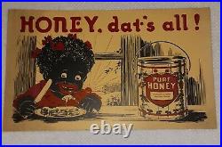 Vintage 1930's Black Americana Cardboard Advertising Litho Sign Honey