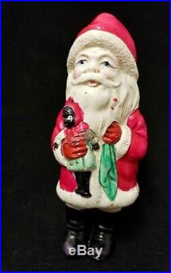 Vintage 1930's Japan Celluloid Toy Christmas Santa Holding Black Americana Doll