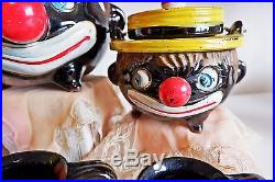 Vintage 1940´s Thames Redware Clown 5 Piece set Teapot Pottery