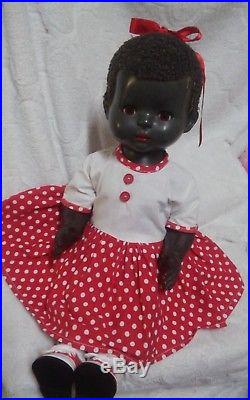 Vintage 1950s England Pedigree 20 inch Black Walker Doll with Flirty Eyes