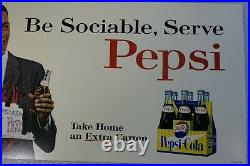 Vintage 1960's Pepsi Cola Bus Transit Poster Black Americana Be Sociable