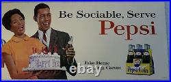 Vintage 1960's Pepsi Cola Bus Transit Poster Black Americana Be Sociable