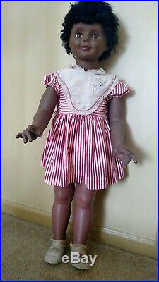Vintage 35 Unmarked Black African American Toddler Doll Playpal style