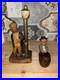 Vintage ANRI hand carved man at lamp post Bar Set. Black Americana Music Box