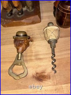 Vintage ANRI hand carved man at lamp post Bar Set. Black Americana Music Box