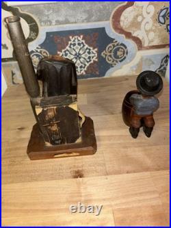 Vintage ANRI hand carved man at lamp post Bar Set. Black Americana Music Box