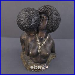Vintage African American Afro Bust Statue Black Woman Man Kissing Chalk Ceramic Vintage African American Afro Bust Statue Black Woman Man Kissing Chalk Ceramic