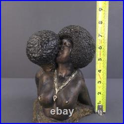 Vintage African American Afro Bust Statue Black Woman Man Kissing Chalk Ceramic