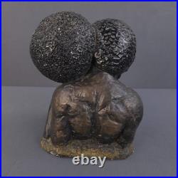 Vintage African American Afro Bust Statue Black Woman Man Kissing Chalk Ceramic