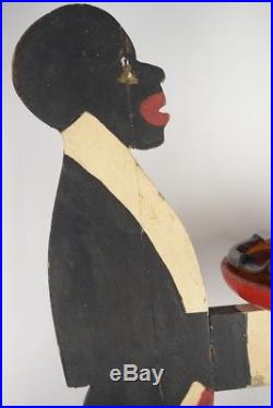Vintage American Folk Art Black Americana Carved Wood Butler with Ashtray 35 Tall