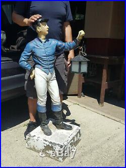 Vintage Antique Cast Iron Lawn Jockey with Lantern on Cast Iron Stand 49