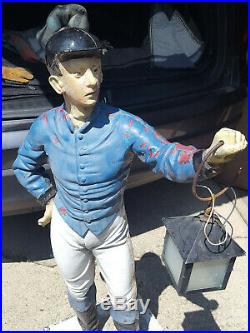 Vintage Antique Cast Iron Lawn Jockey with Lantern on Cast Iron Stand 49
