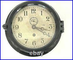 Vintage/Antique Chelsea Ship Clock in Bakelite Case Black Brass Face with Key