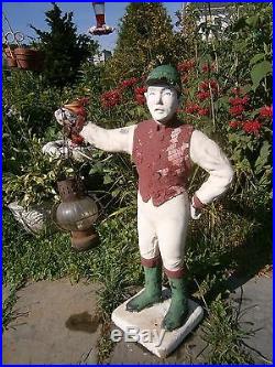 Vintage Antique Lawn Jockey with Lantern Cement