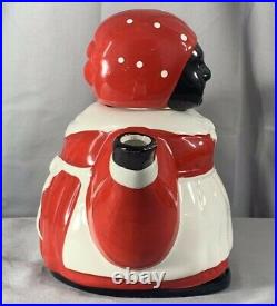 Vintage Auntie Jemima Teapot F & F Americana Collectible Ceramic Red White Black