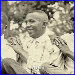 Vintage B&W Snapshot Group Photograph Happy Smiling Black African American Men