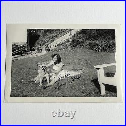 Vintage B&W Snapshot Photograph Beautiful Woman Dog Wear Sunglasses Joan & Ship