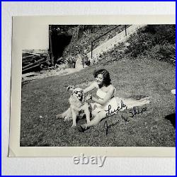 Vintage B&W Snapshot Photograph Beautiful Woman Dog Wear Sunglasses Joan & Ship