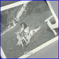 Vintage B&W Snapshot Photograph Beautiful Woman Dog Wear Sunglasses Joan & Ship