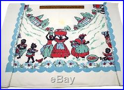 Vintage BLACK AMERICANA LINEN Real! 48x48 KITCHEN TABLECLOTH Working the Fields