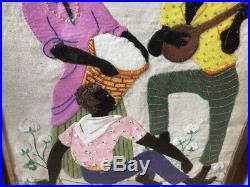 Vintage BLACK AMERICANA Slave Cotton Pickers Textile Embroidery Collage Picture