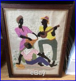 Vintage BLACK AMERICANA Slave Cotton Pickers Textile Embroidery Collage Picture