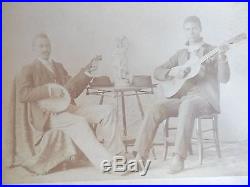 Vintage BLACK MUSICIANS CABINET PHOTO Banjo & Guitar IDENTIFIED & DATED 1891