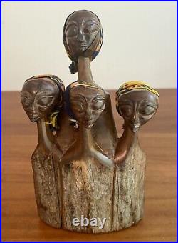 Vintage Black African Americana Female Wood Carved Folk Art Figures Mozambique