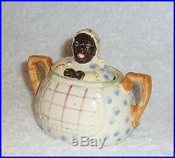 Vintage Black Americana 1940s Mammy Polka Dot Plaid Covered Sugar Bowl Jar JAPAN