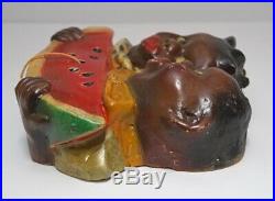 Vintage Black Americana Children Eating Watermelon Chalk Ware String Holder 1942