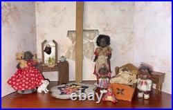 Vintage Black Americana Dollhouse Scene Miniature Dolls Furniture Lot