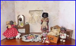 Vintage Black Americana Dollhouse Scene Miniature Dolls Furniture Lot