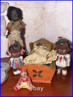 Vintage Black Americana Dollhouse Scene Miniature Dolls Furniture Lot