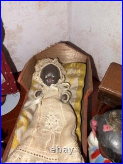 Vintage Black Americana Dollhouse Scene Miniature Dolls Furniture Lot