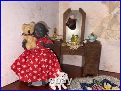 Vintage Black Americana Dollhouse Scene Miniature Dolls Furniture Lot