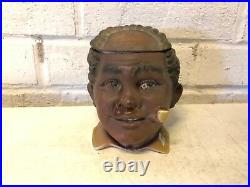 Vintage Black Americana Figural Man's Head Tobacco Humidor Jar