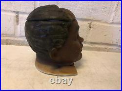 Vintage Black Americana Figural Man's Head Tobacco Humidor Jar