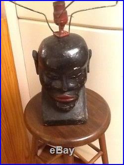 Vintage Black Americana/Folk Art Carved Head/ Bust Lamp