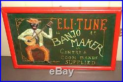 Vintage Black Americana Folk Art Music Banjo Advertising Sign Guitar Rare