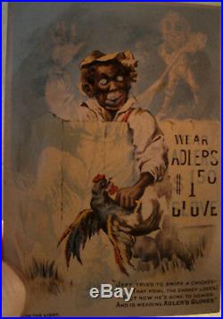 Vintage Black Americana Hold to Light Advertising Trade Card Adler's Gloves RARE