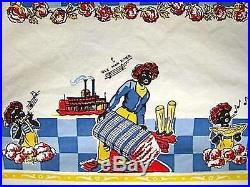 Vintage Black Americana Mammy 1940s Tablecloth Plantation Old Man River Blue Red