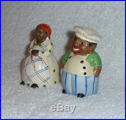 Vintage Black Americana Mammy Chef Plaid Polka Dot Salt and Pepper Shakers JAPAN