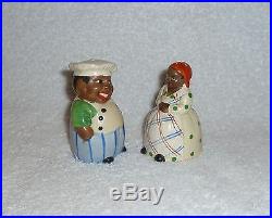 Vintage Black Americana Mammy Chef Plaid Polka Dot Salt and Pepper Shakers JAPAN